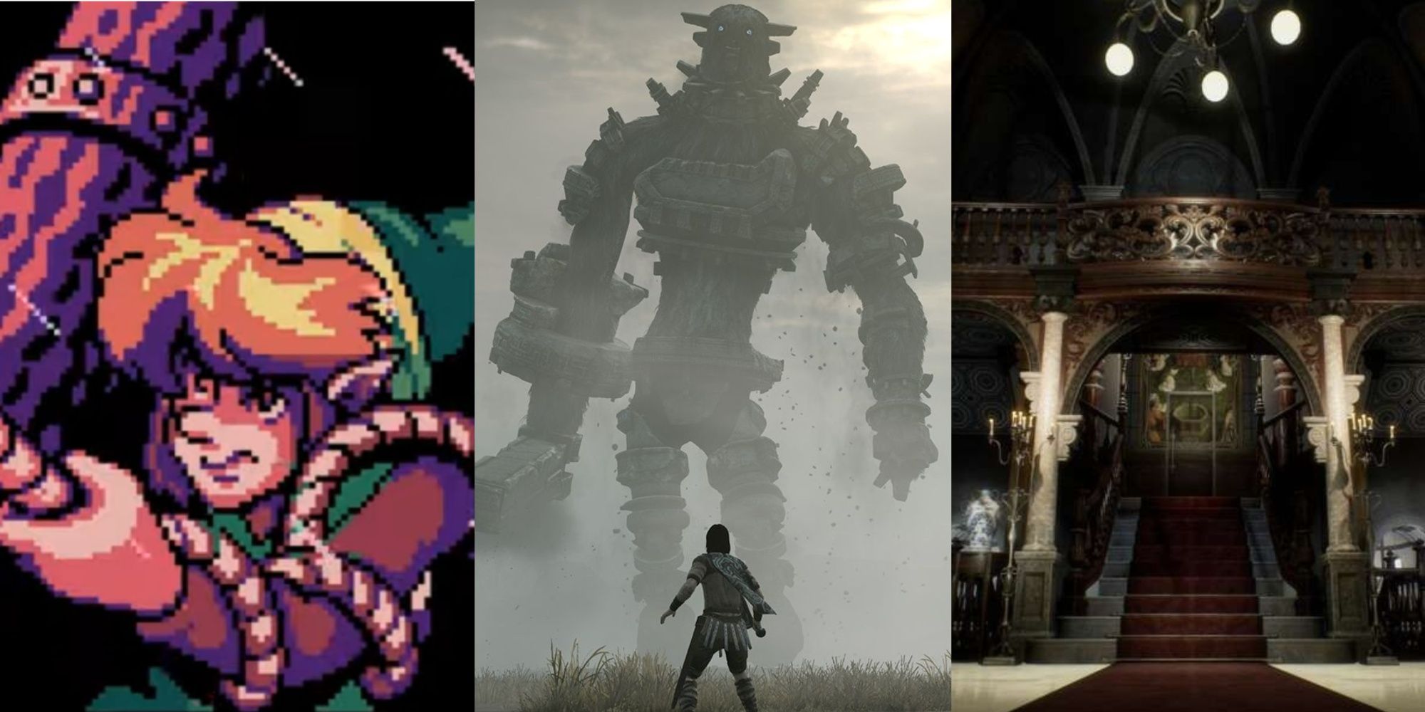 Collage image of Link's Awakening, Shadow Of The Colossus, and Resident Evil.