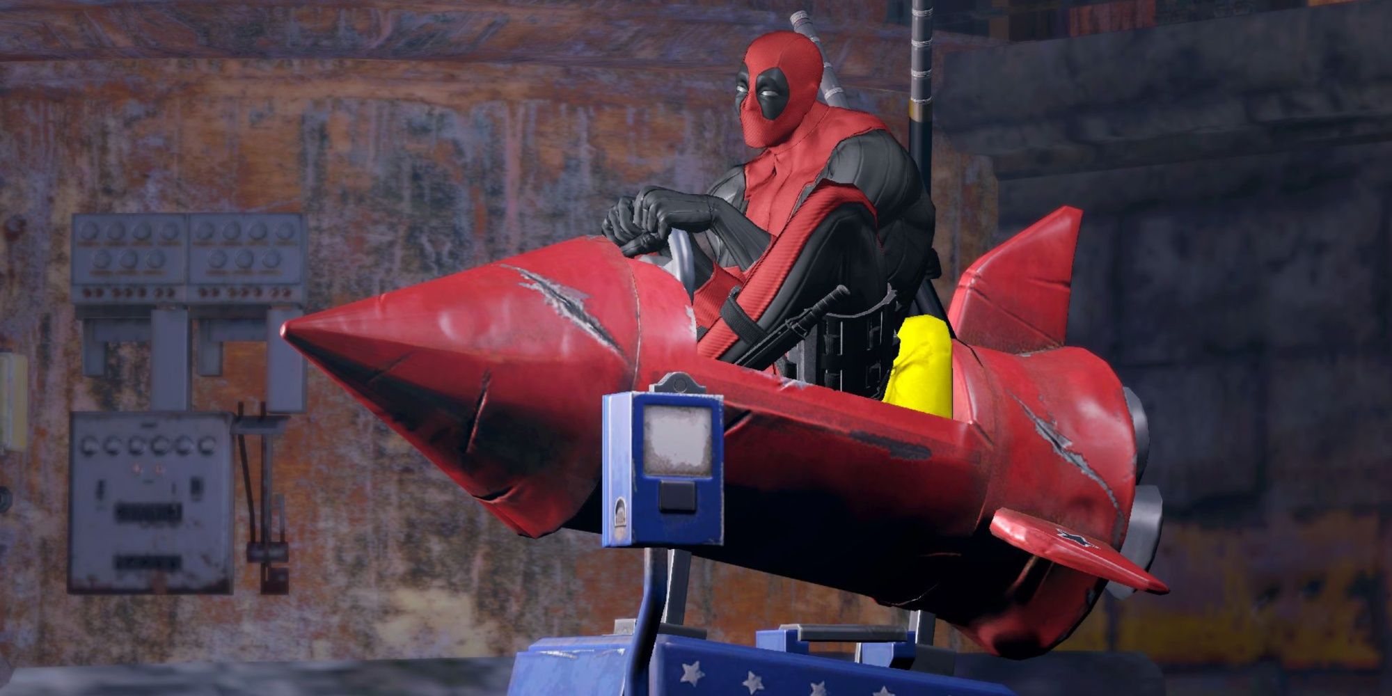 Deadpool on a small ride in his game.