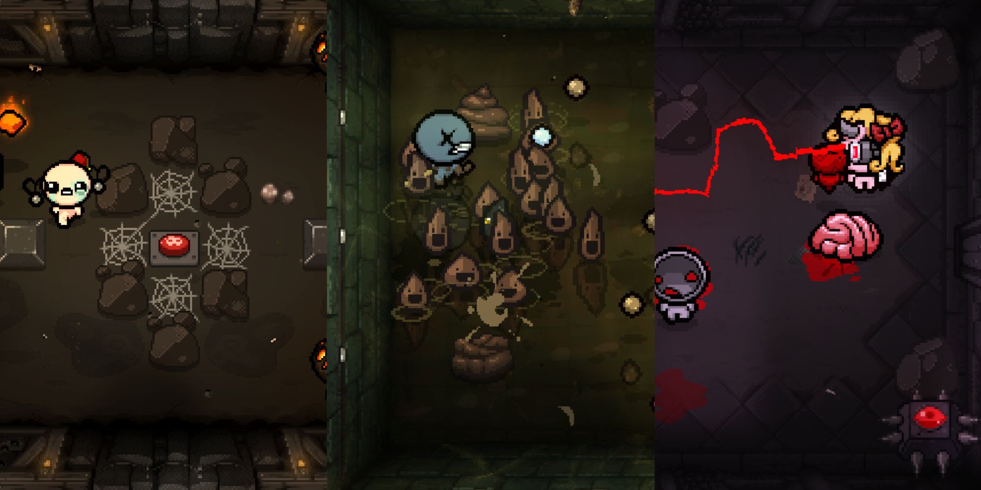 A collage showing three different characters in the Binding of Isaac: Repenteance.