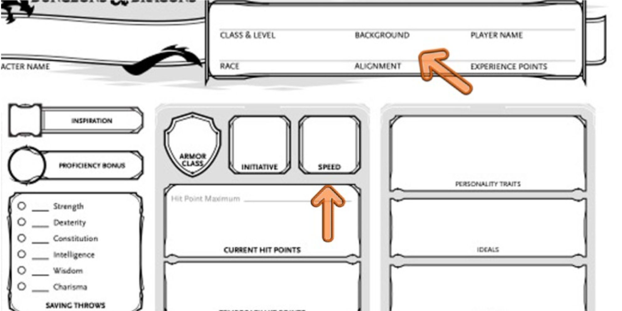 Character Sheet Form Alignment/Background and Speed pointed out