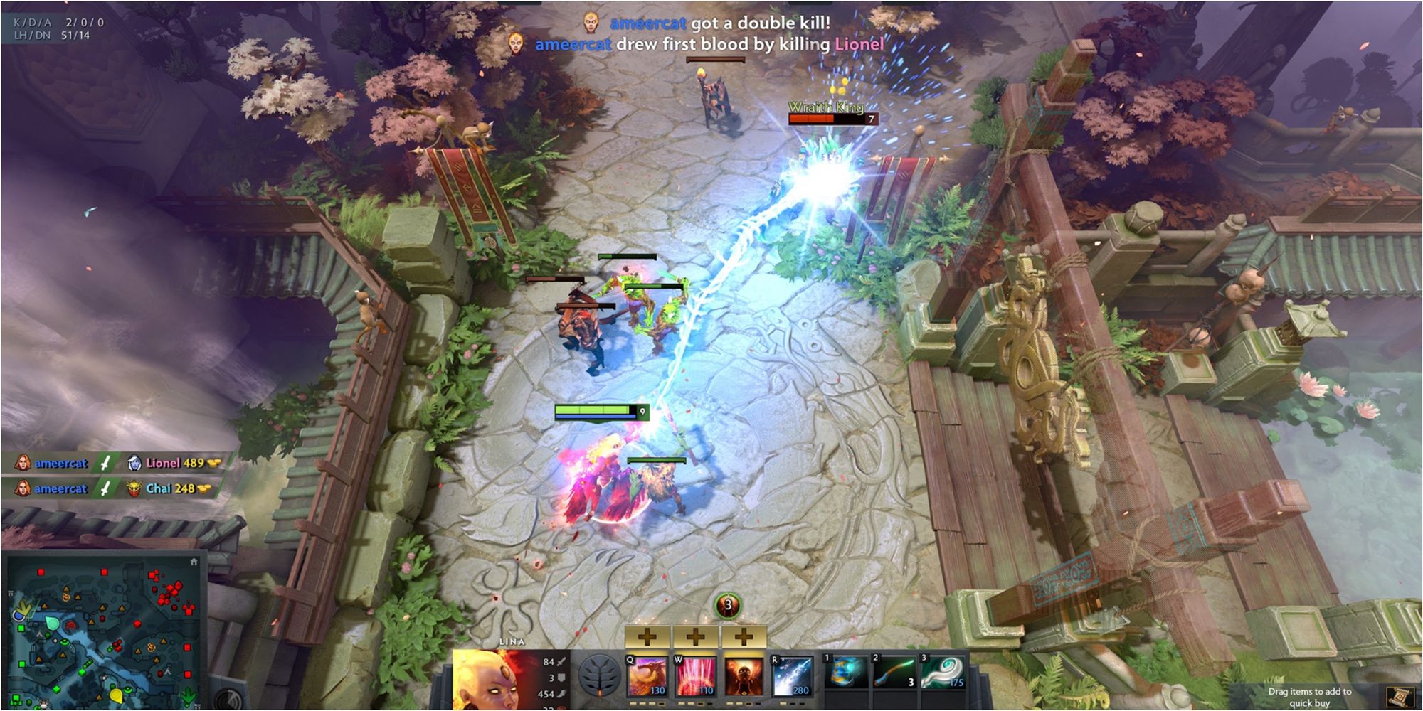Dota 2 gameplay screenshot of a double kill during battle.