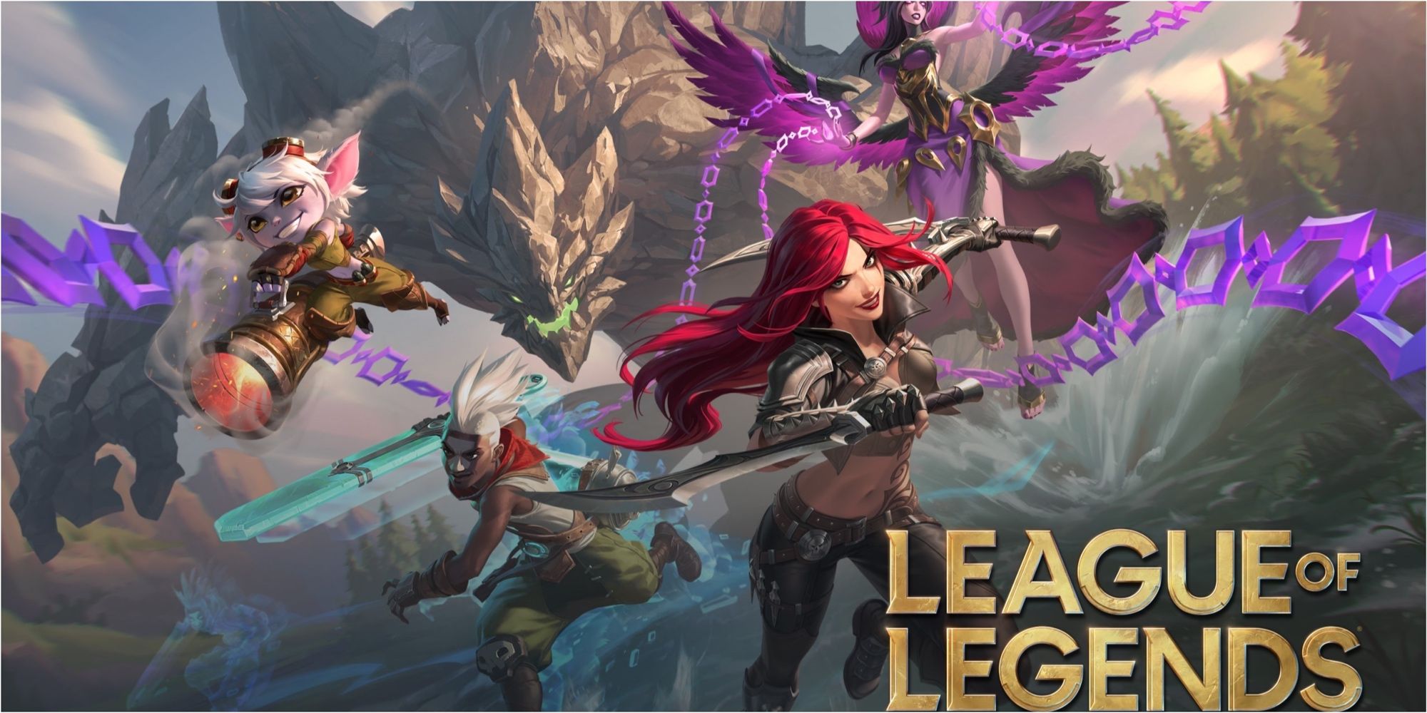 League of Legends official poster with 4 heroes.