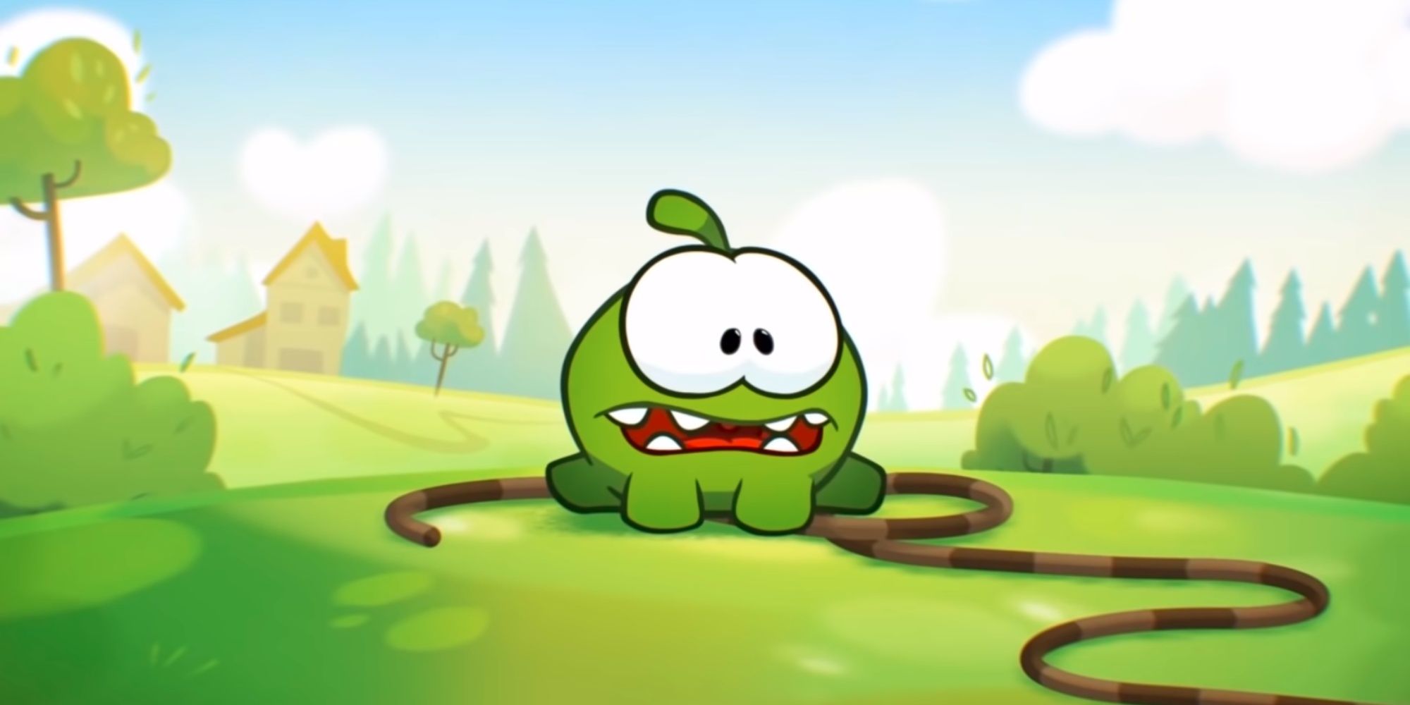 cut the rope character sitting on a rope