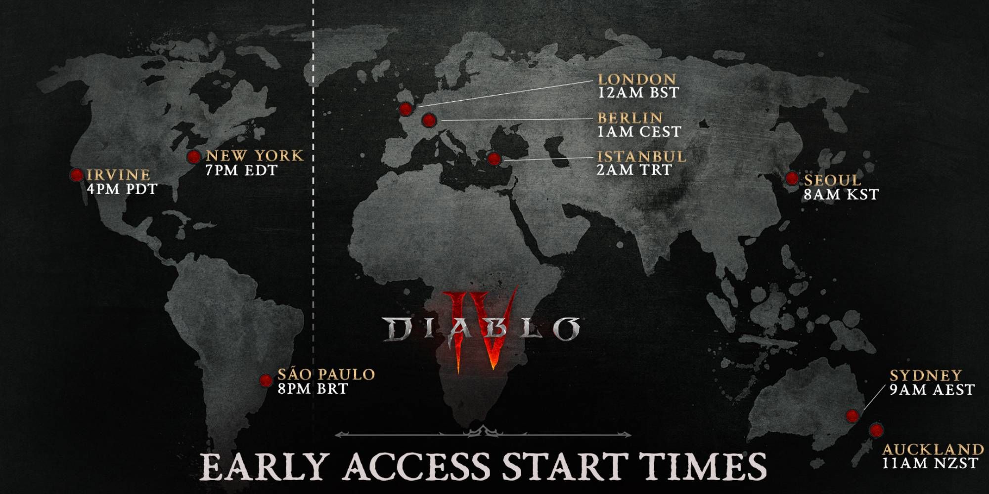 Diablo 4 early access launch times global map