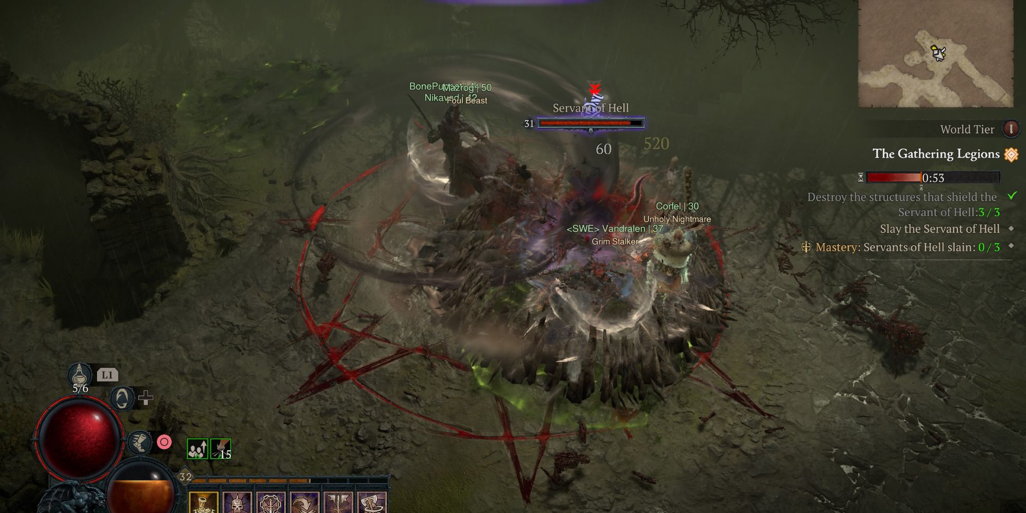Image has Diablo 4 muliplayer with many players on screen