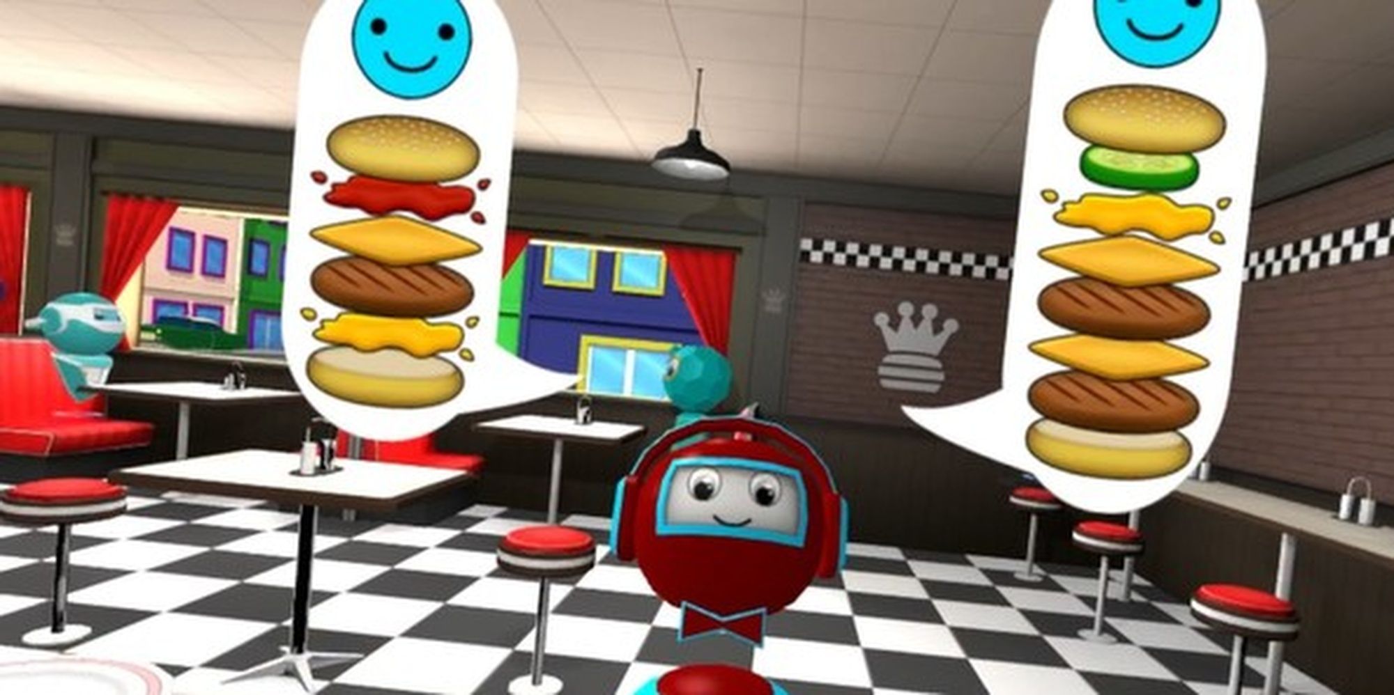 The Diner Duo: Robot Waitstaff Providing Customer Burger Orders