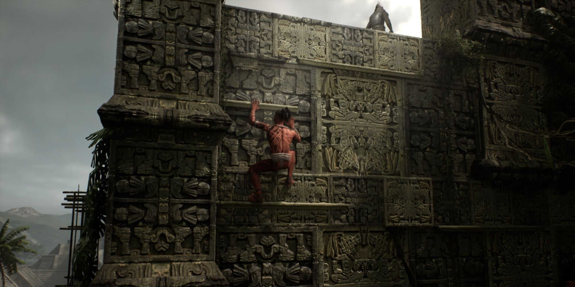 Ecumene Aztec protagonist climbing a wall