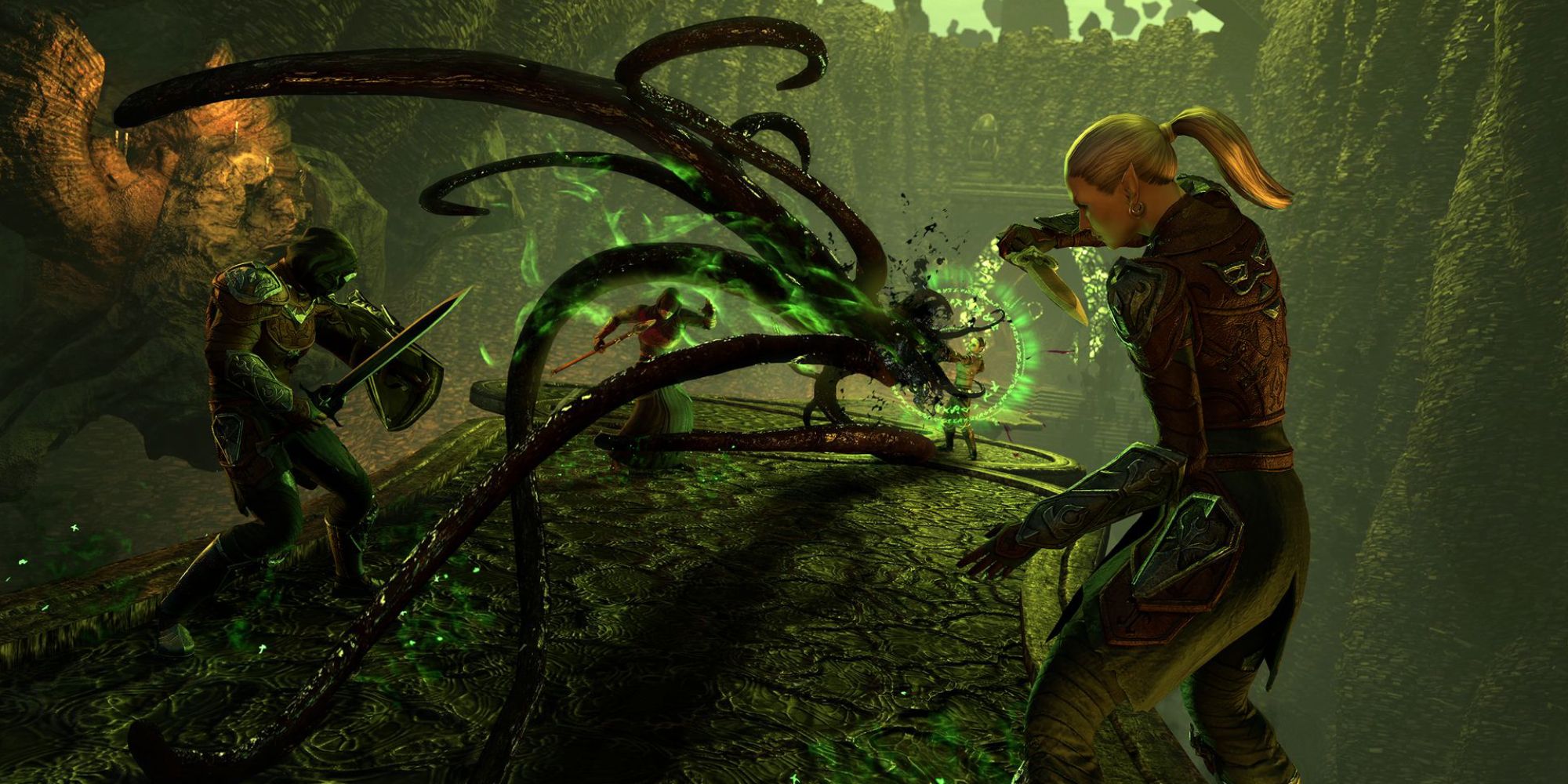 An Arcanist uses the Abyssal Impact ability, lashing out with tentacles.