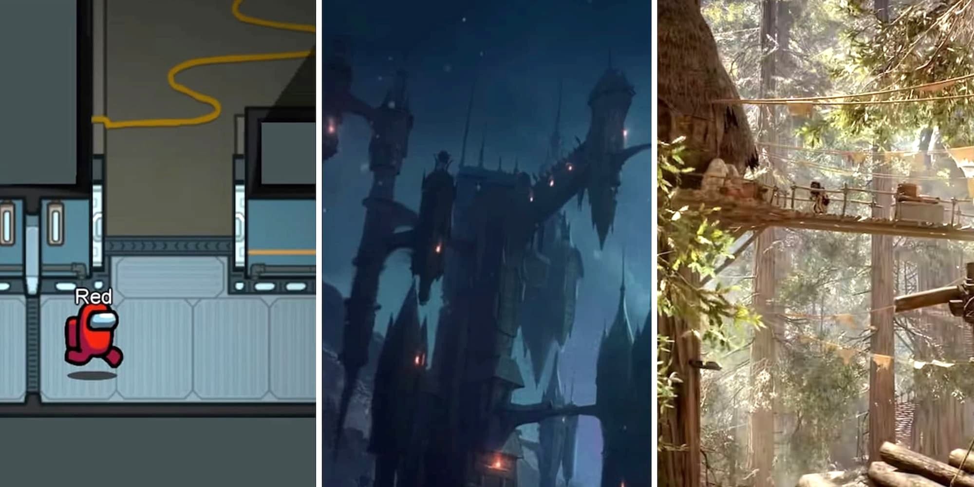 Endor from Star Wars Battlefront 2, Dracula's Castle from Castlevania and The Skeld from Among Us.