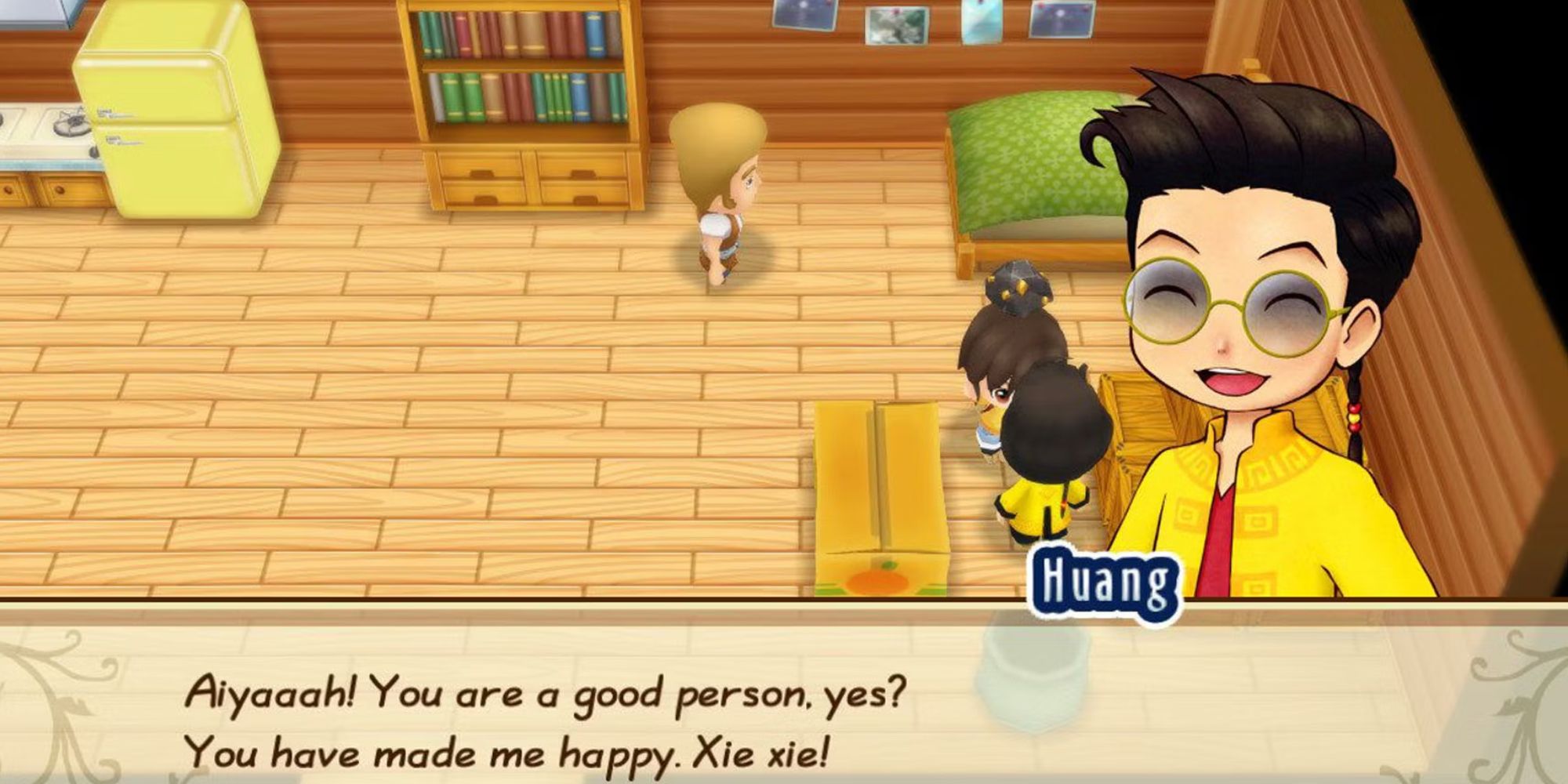 A farmer talks to Huang in Story of Seasons Friends of Mineral Town