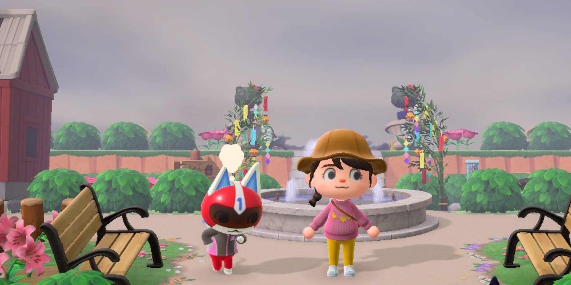 Animal Crossing: New Horizons player next to Kid Cat with a thought bubble.