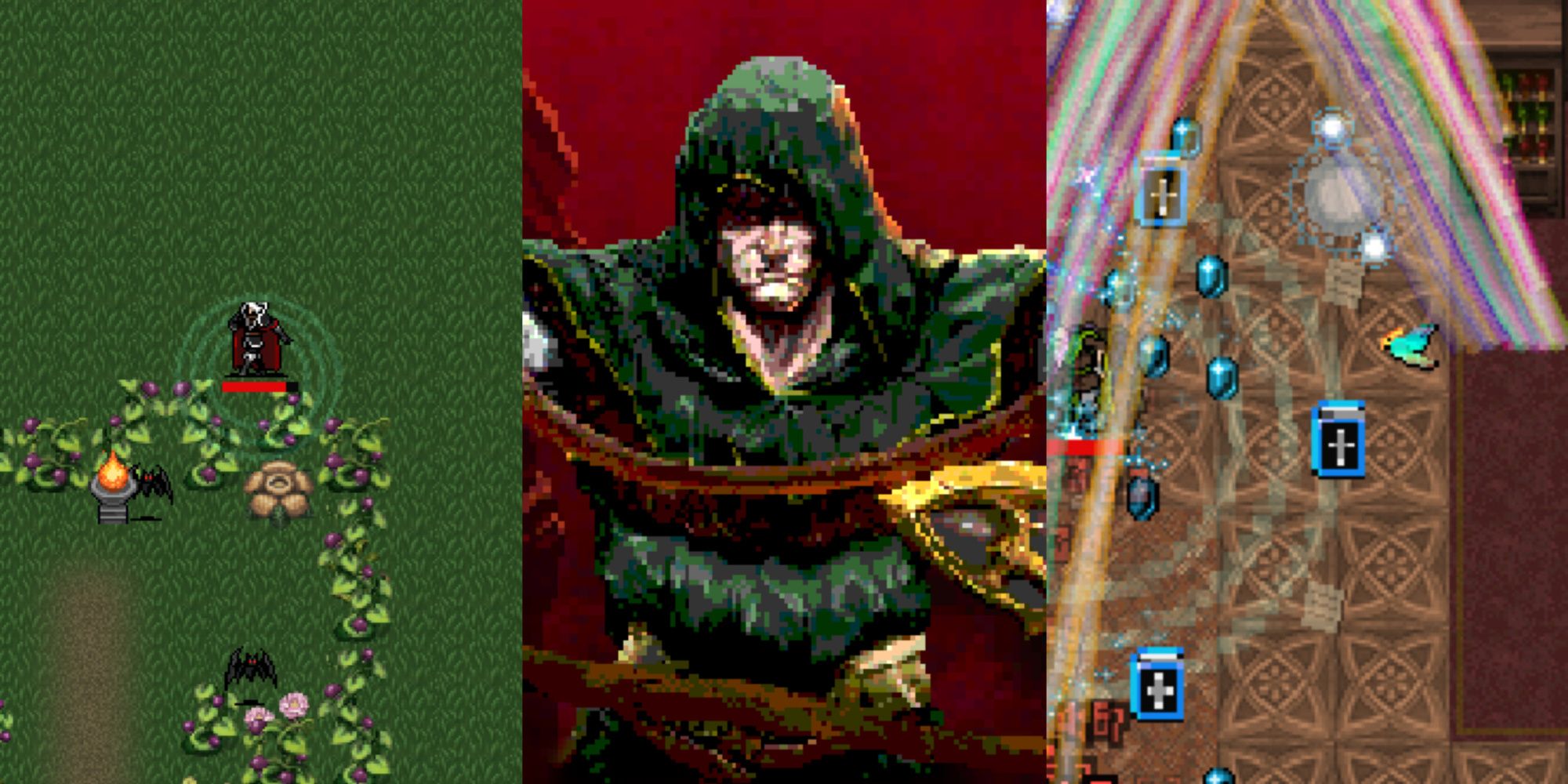 A collage featuring a hunter from the main menu screen, arca, and vandalier firing projectiles.
