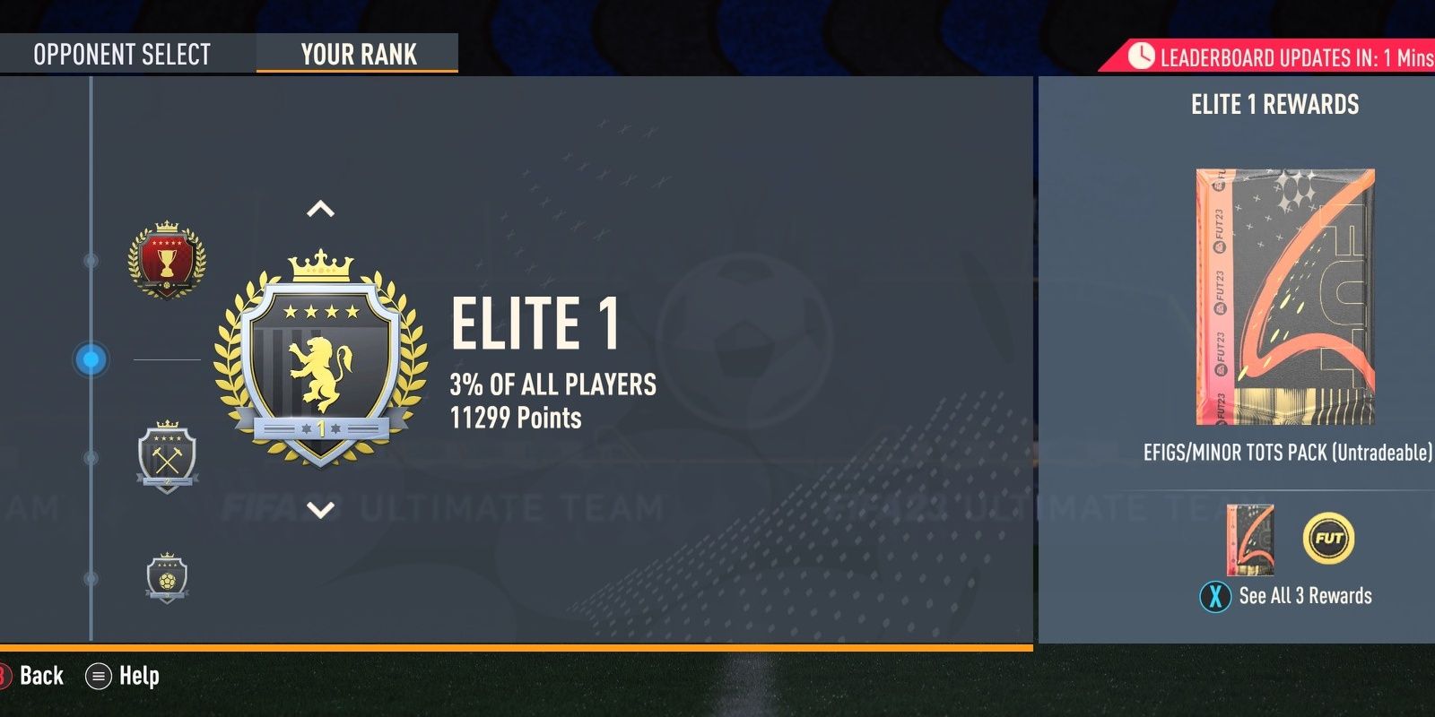The Squad Battles Ranking displayed in the FIFA 23 menu.