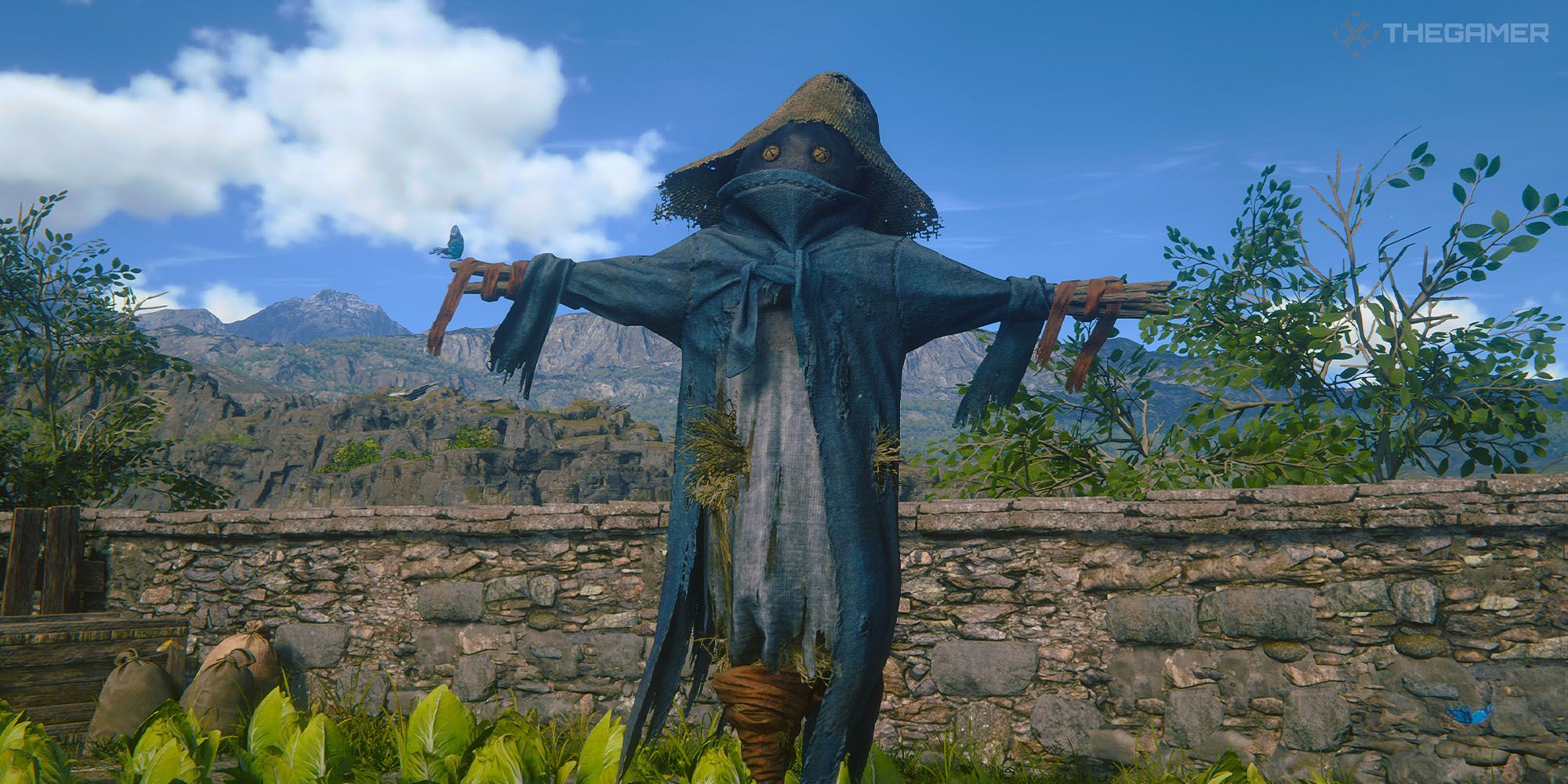 Final Fantasy 16 screenshot of a scarecrow that looks like Vivi the Black Mage from FF9 