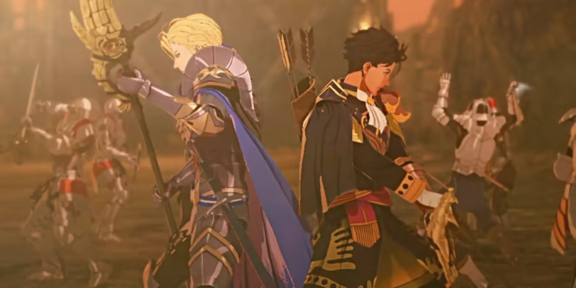Claude and Dimitri fight on the battlefield together in Fire Emblem Warriors: Three Hopes.