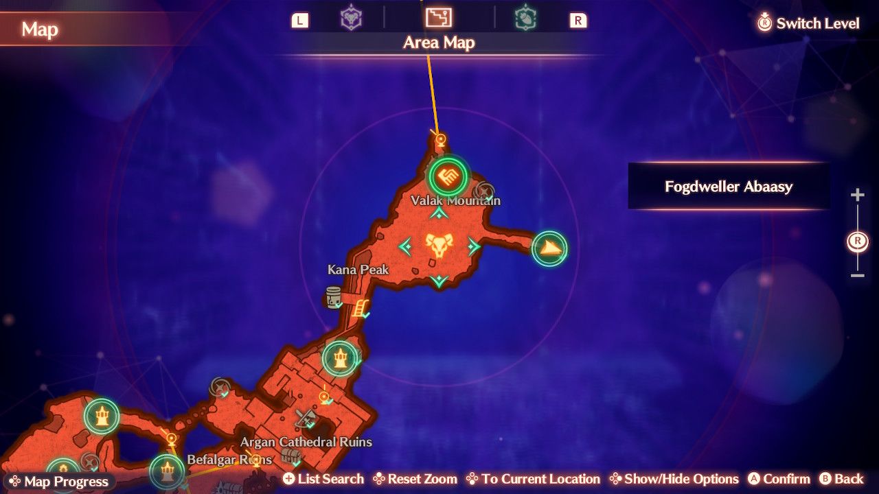 The map location of the Fogdweller Abassy in Xenoblade Chronicles 3: Future Redeemed.