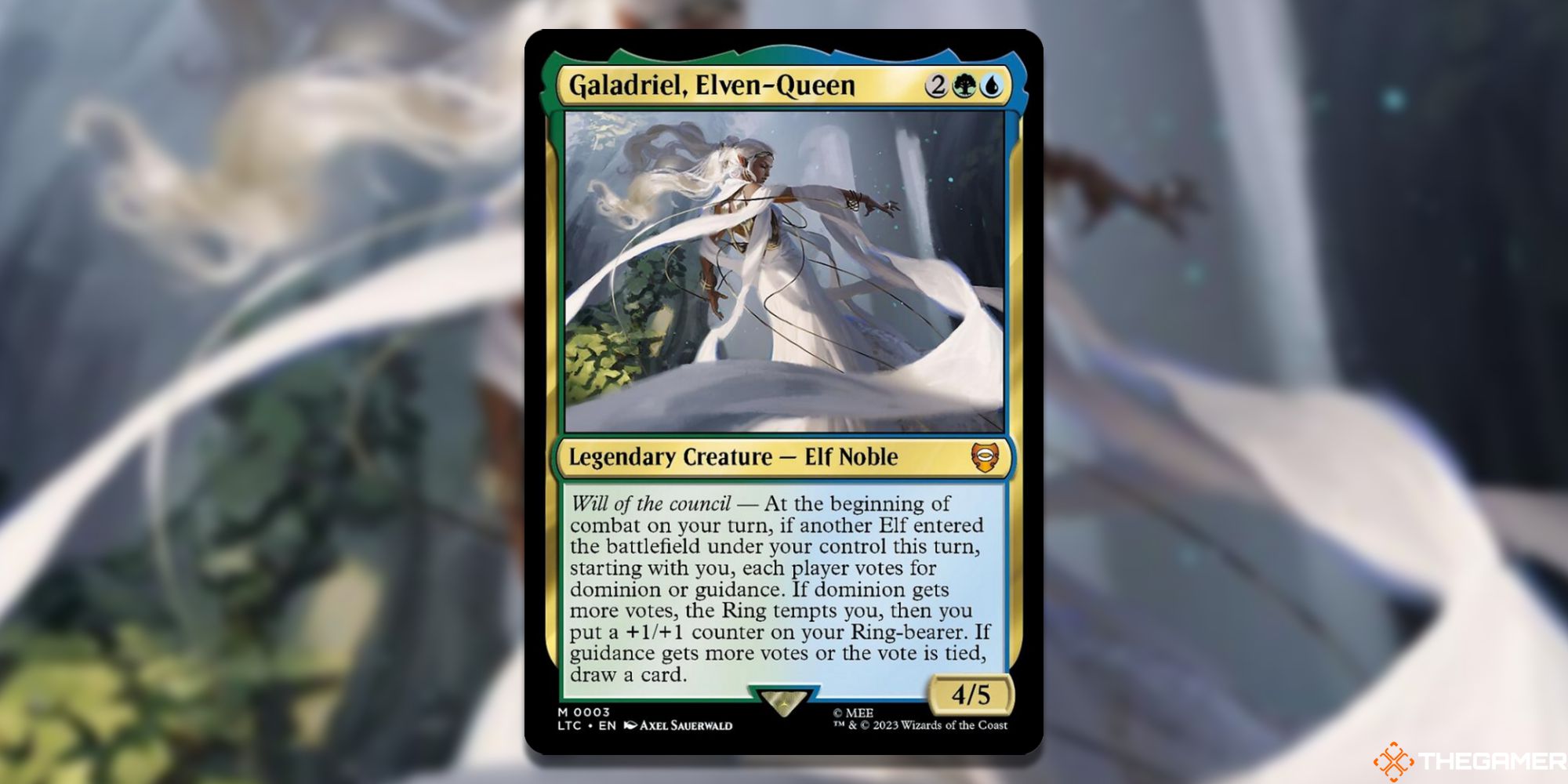 Image of the Galadriel, Elven-Queen card in Magic: The Gathering, with art by Axel Sauerwald