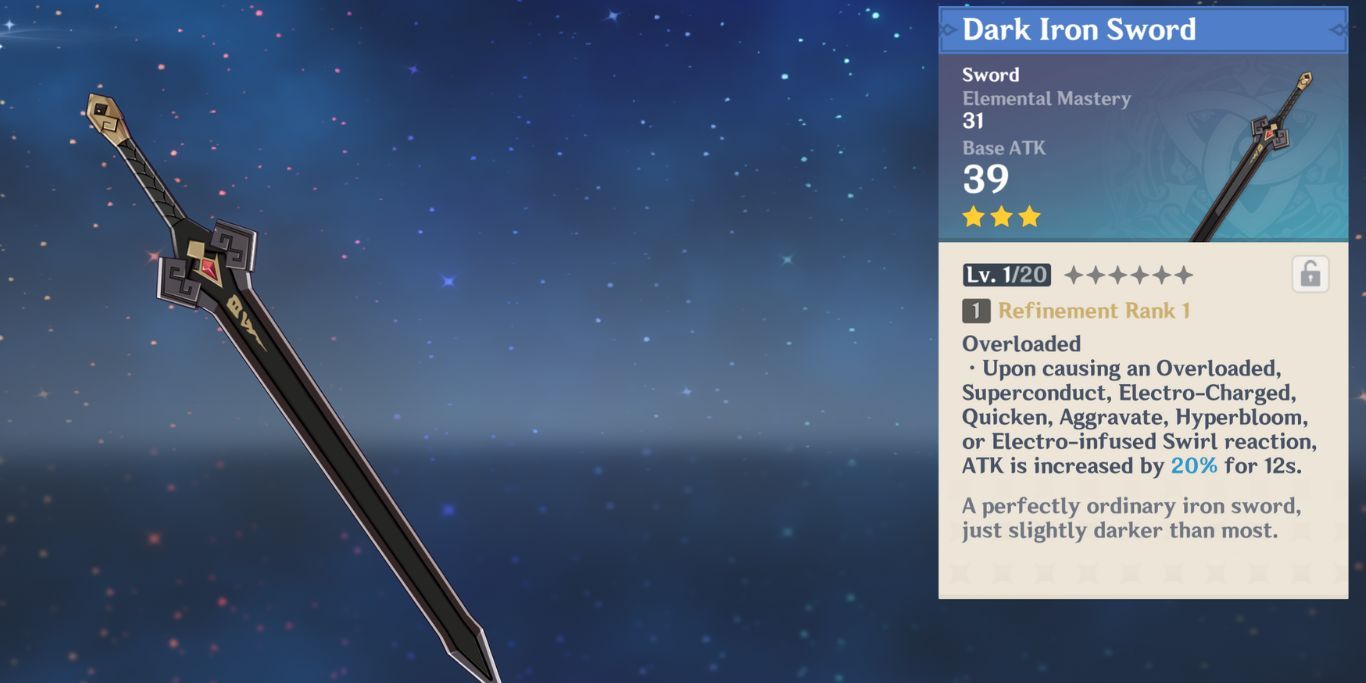Genshin Impact Dark Iron Sword Weapon with Description