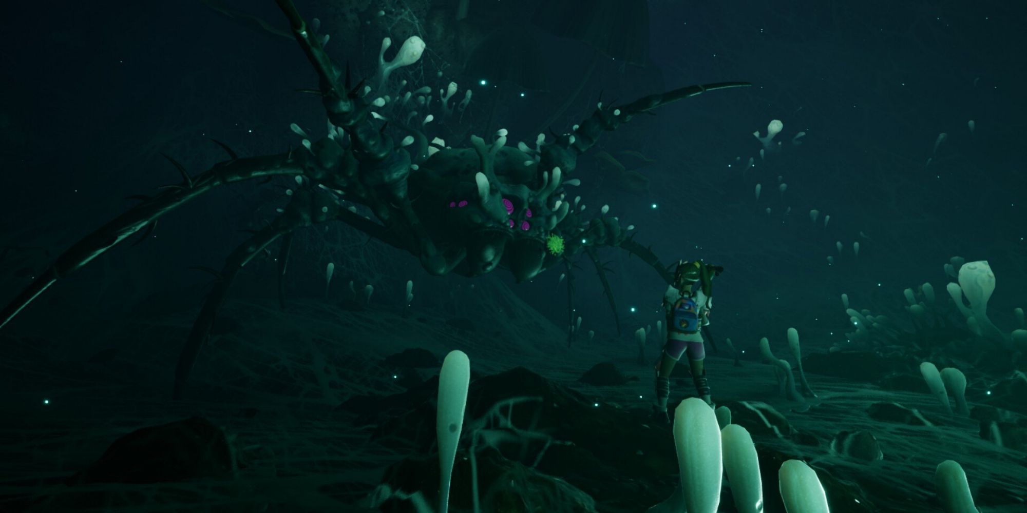 The player facing the infected broodmother in Grounded.