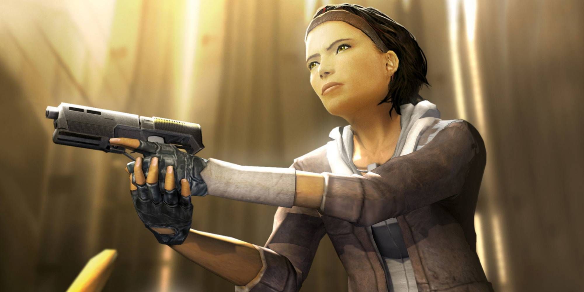 Alyx Vance from Half Life 2 posing with a gun