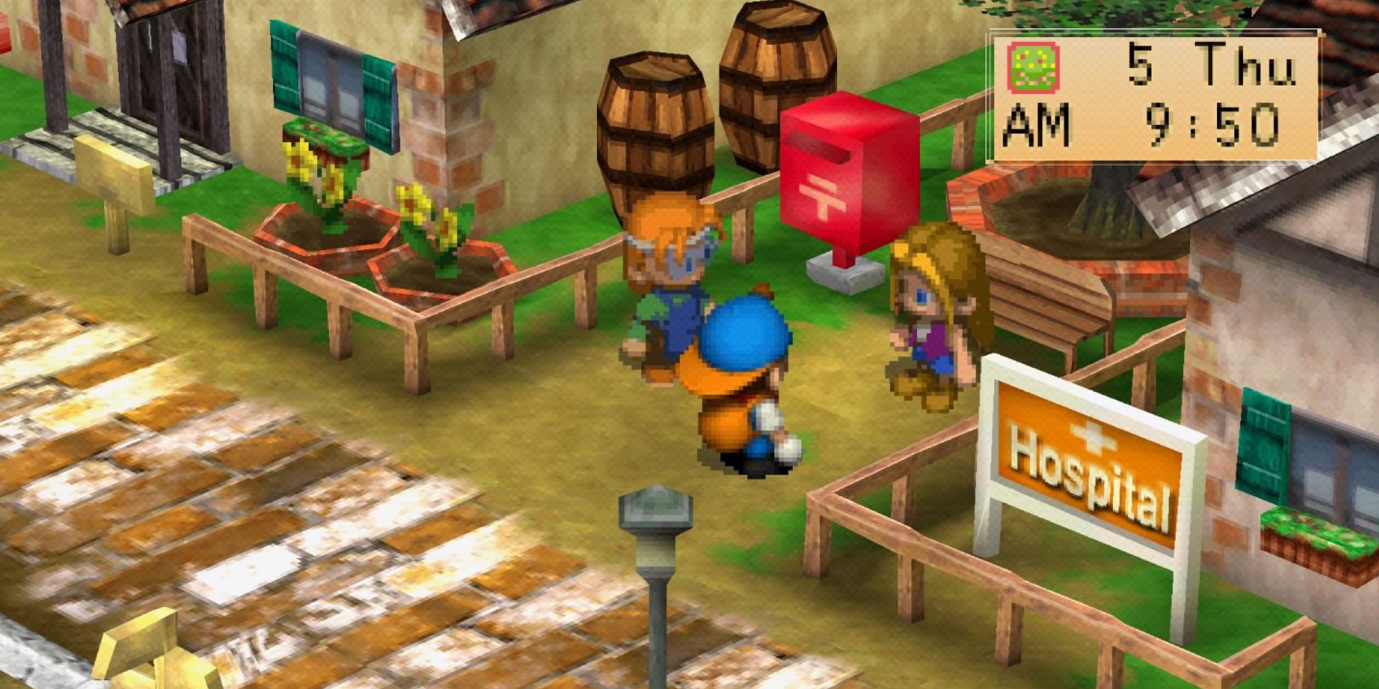 Harvest Moon Back To Nature Screenshot Of Characters Talking Next To Hospital
