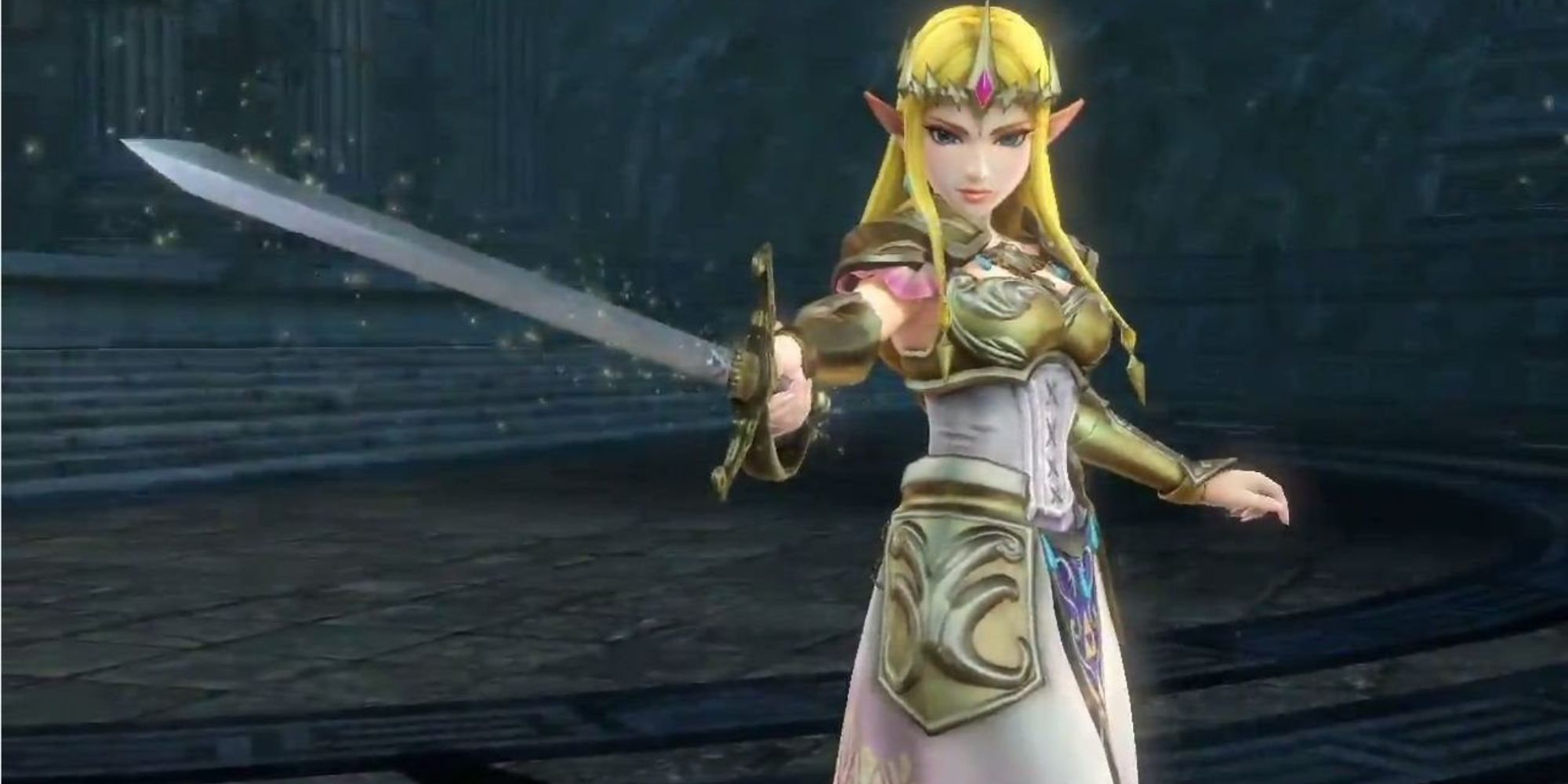 Zelda holds a sword in front of her