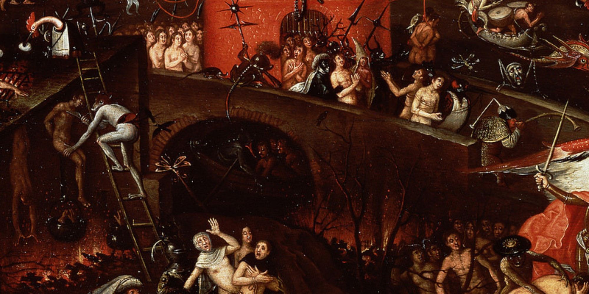 painting showing hell with damned and demons