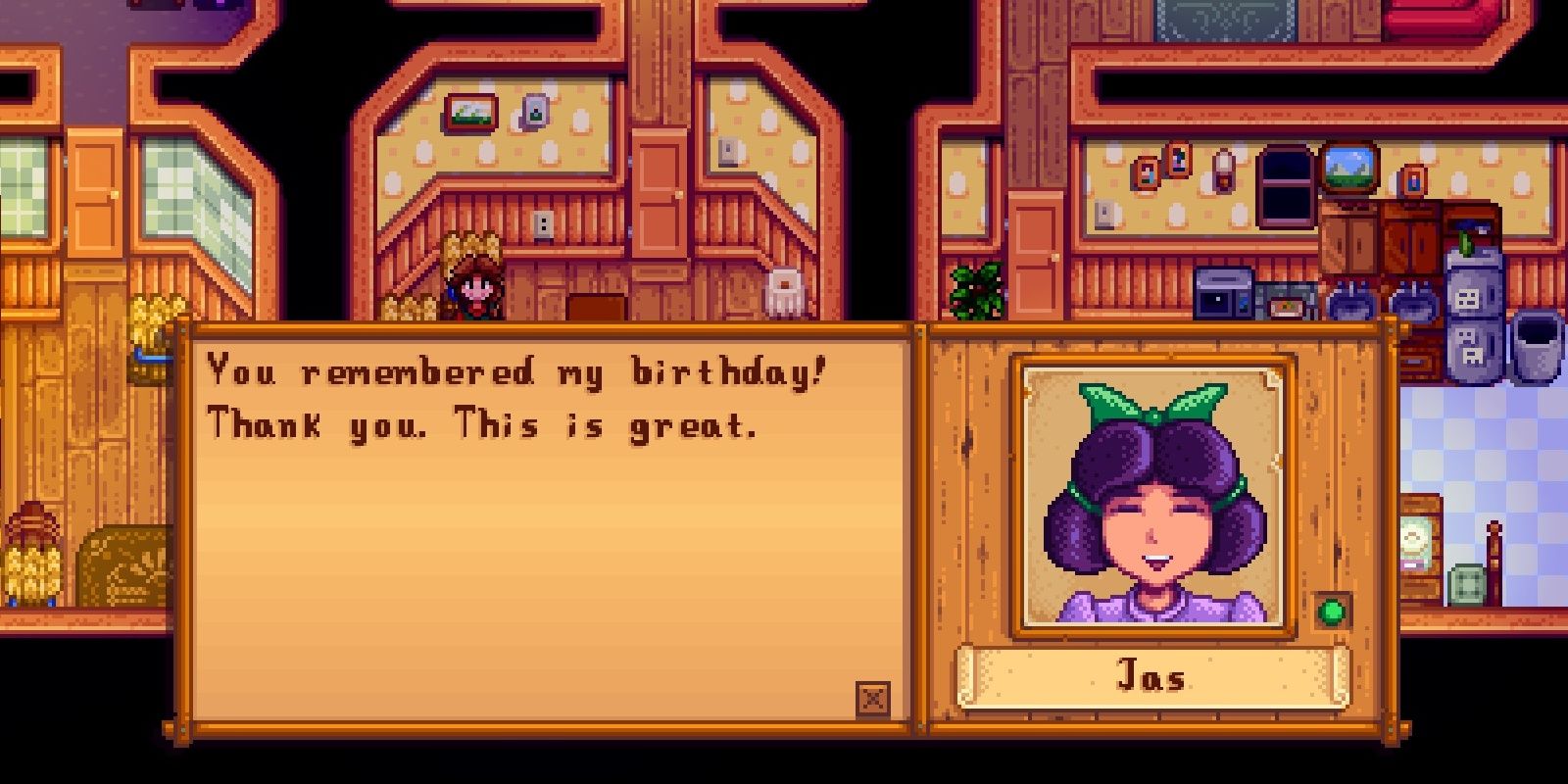 Jas recieves a Liked birthday gift in her home