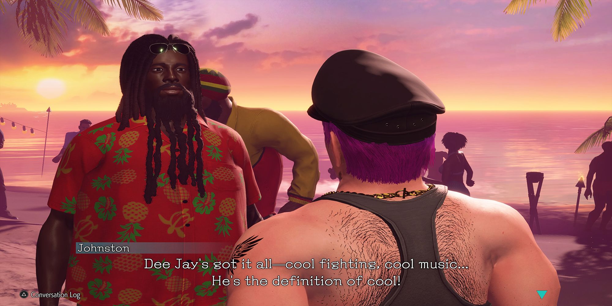 Avatar talking to Johnston at Bathers Beach in Street Fighter 6.