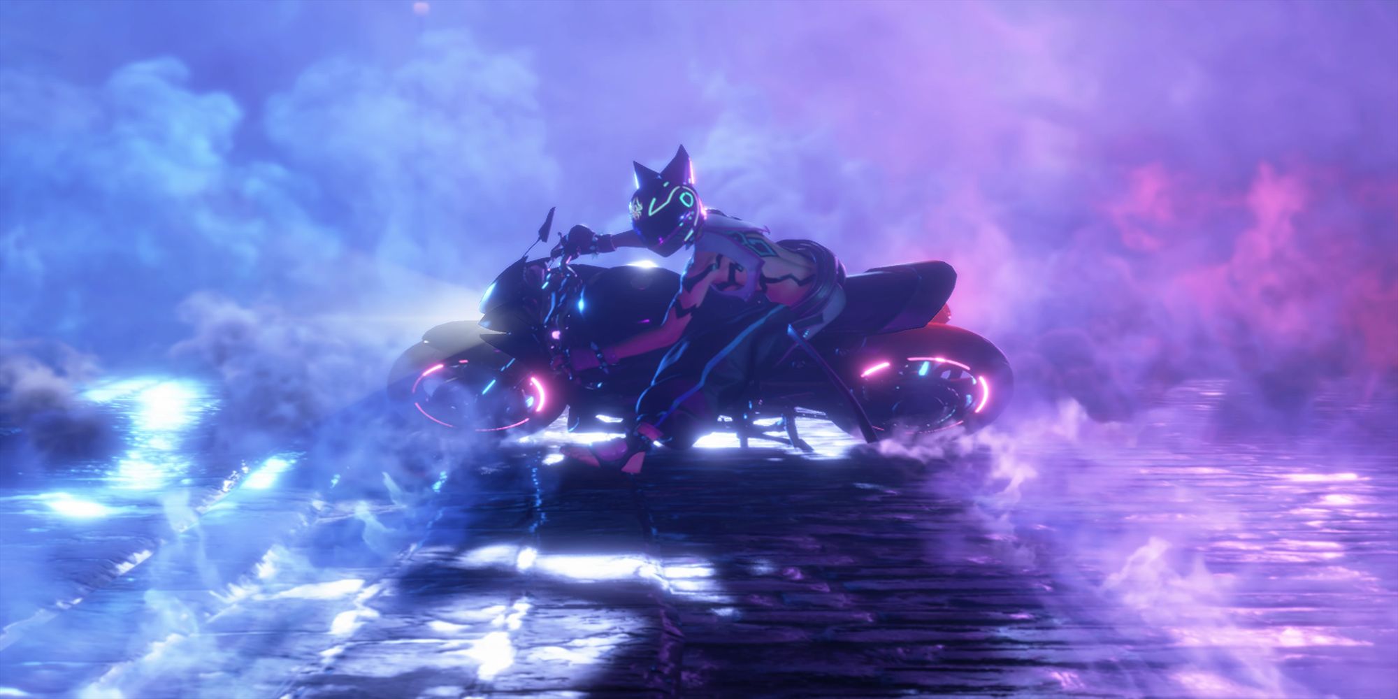 Jury glides down a paved road on his motorcycle in Street Fighter 6.