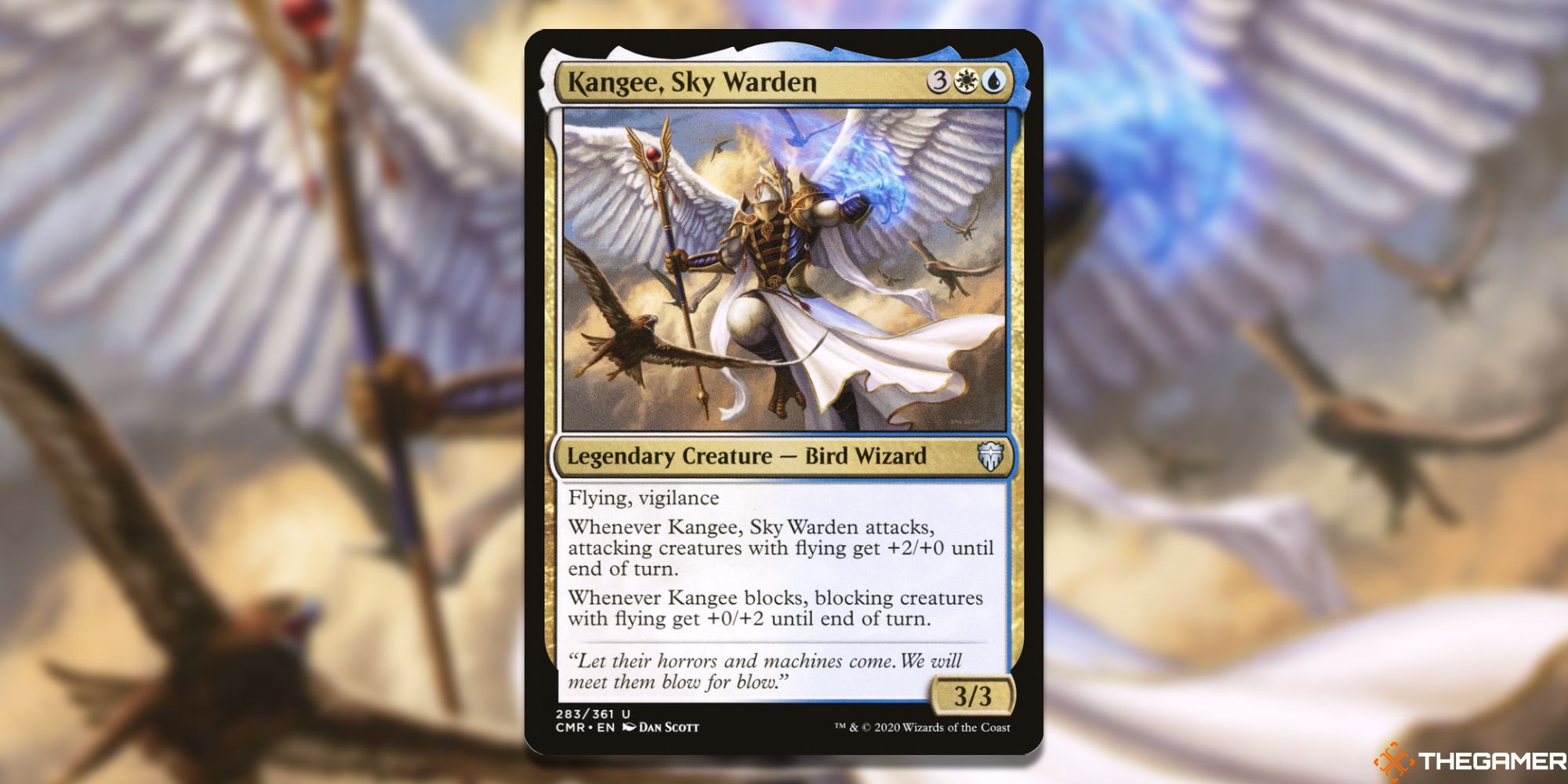 Image of Kangee, the Sky Warden card in Magic: The Gathering, with artwork by Dan Scott