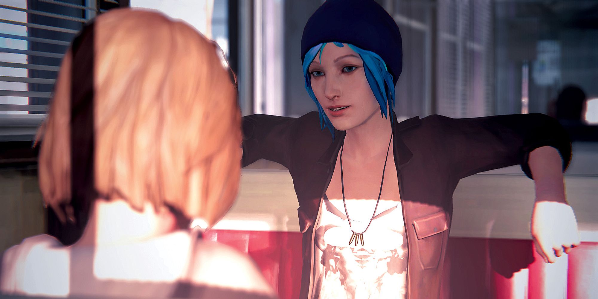 Chloe sits at a diner with Max in Life is Strange