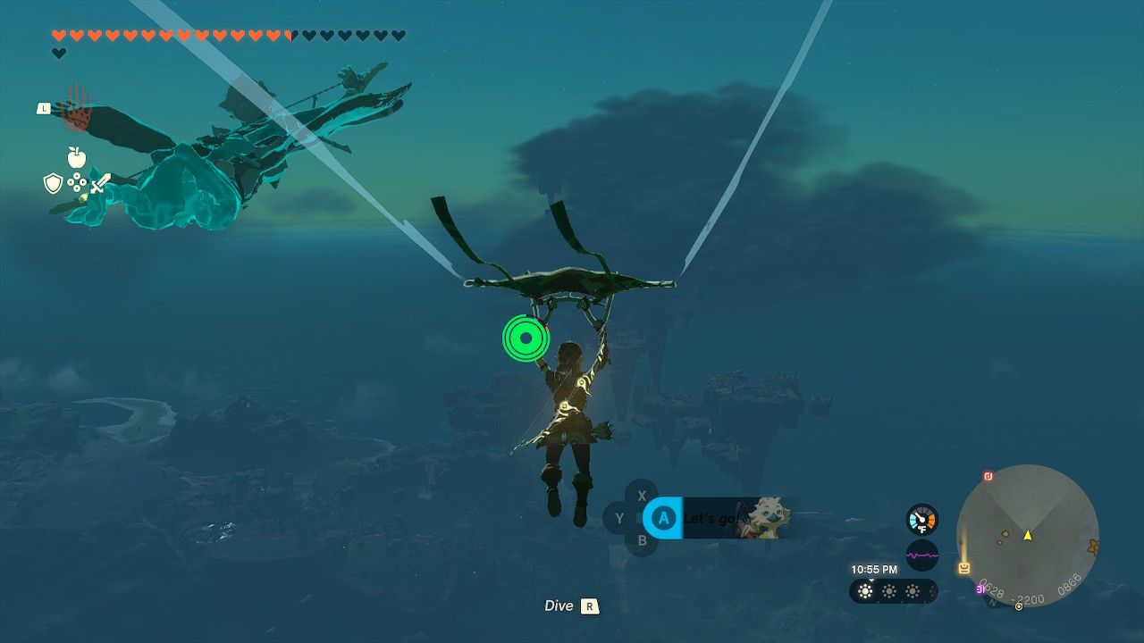 Link gliding to Thunderhead Isles in Tears of the Kingdom