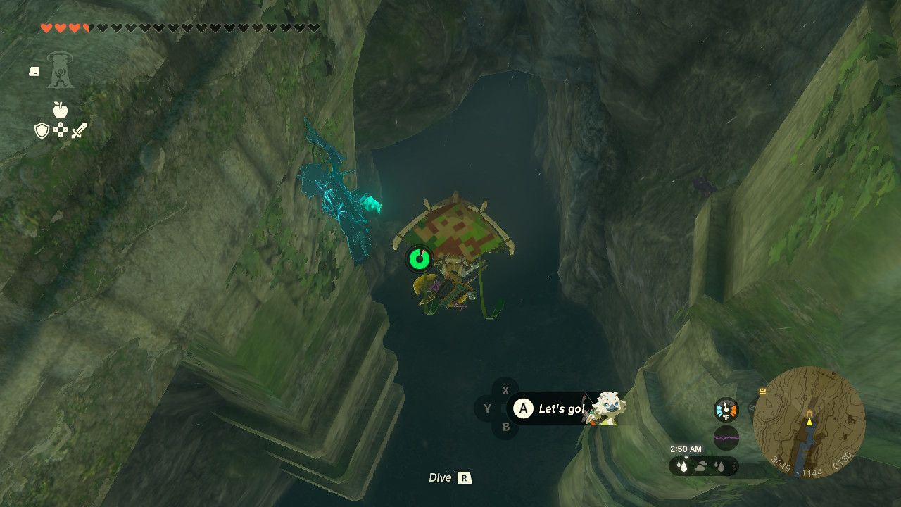 Link gliding underneath the road in Zelda Tears of the Kingdom