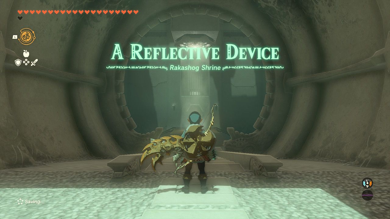 Link inside of the Rakashog Shrine in Zelda Tears of the Kingdom