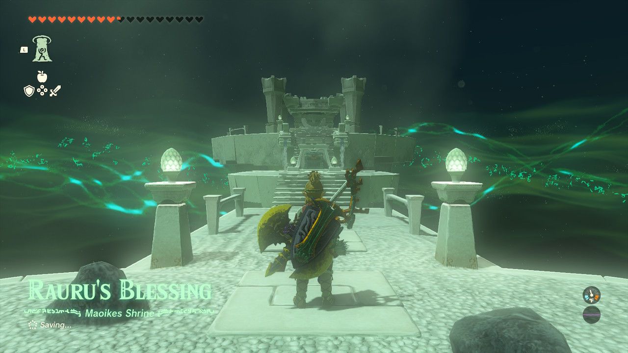 Link inside the Maoikes Shrine in Zelda Tears of the Kingdom