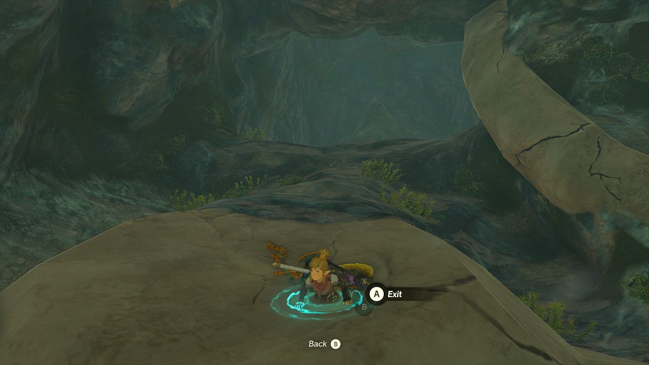 Link using the ascend ability inside of a cave in Zelda Tears of the Kingdom