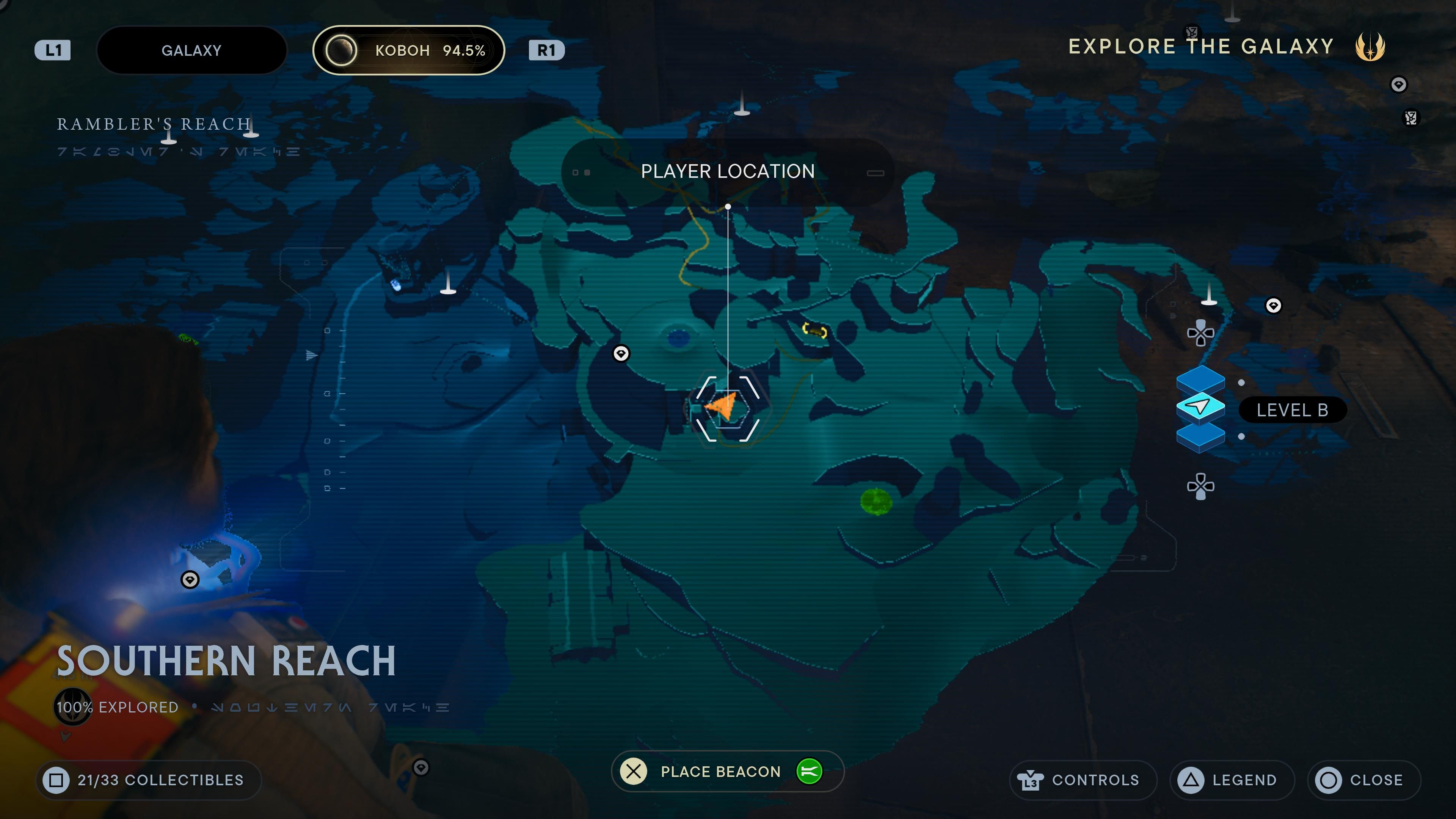 Map location of a Scavenger Droid in the Southern Reach in Jedi Survivor