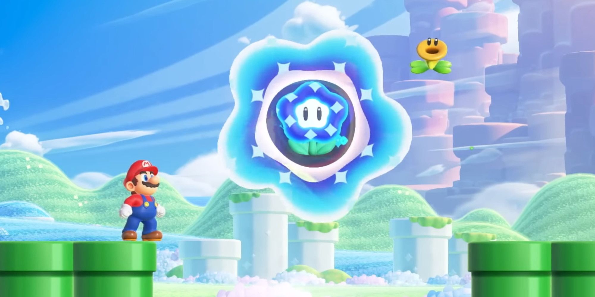 Mario and a Wonder flower in Super MArio Bros. Wonder