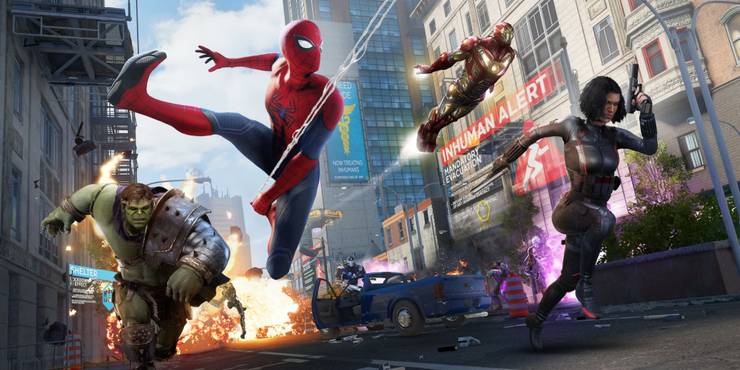 Spider-Man, Hulk, Black Widow, and Iron Man travel through New York