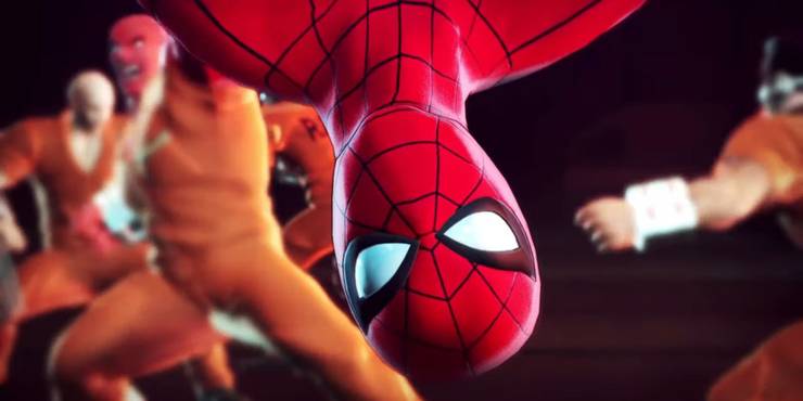 Spider-Man hangs upside down as prisoners riot behind him