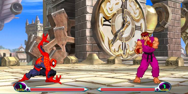 Marvel vs. Capcom 2 For Dreamcast, Spider-Man Fighting Ryu From Street Fighter
