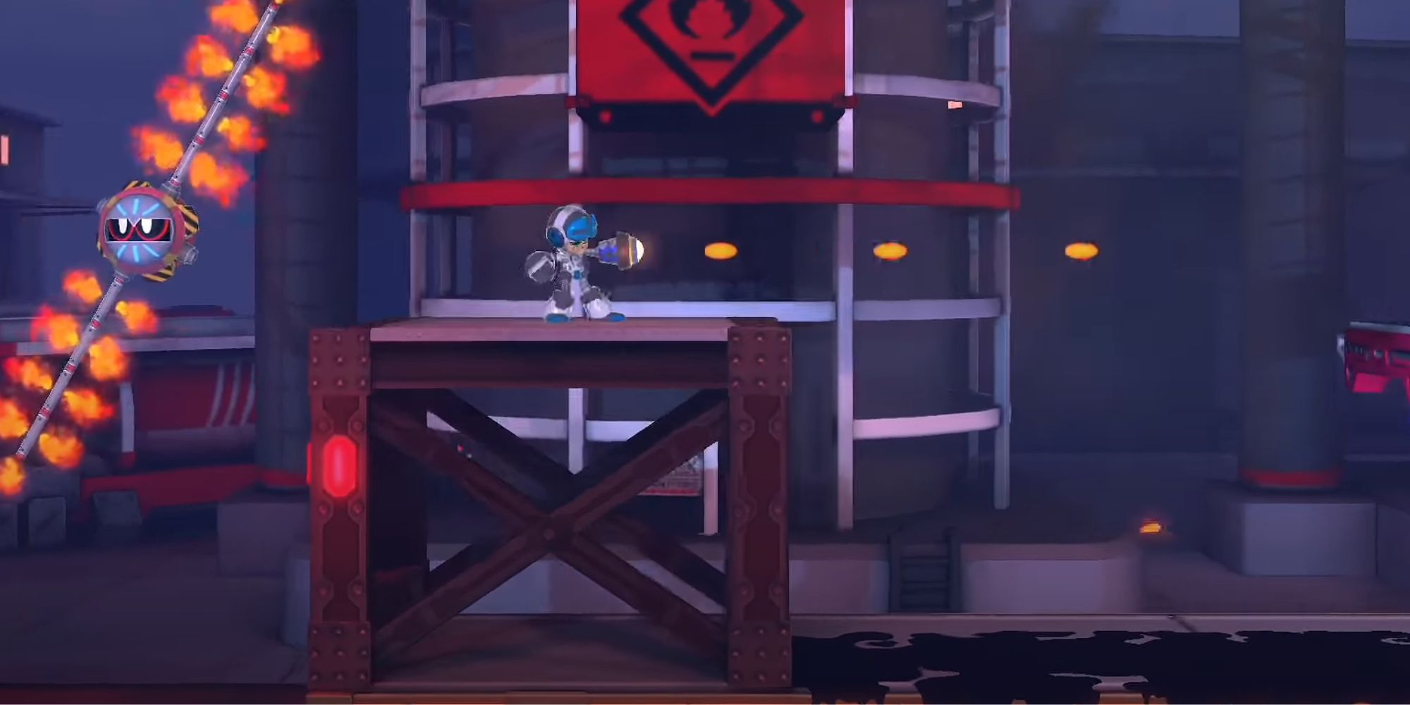 A player firing their blaster in Mighty No. 9