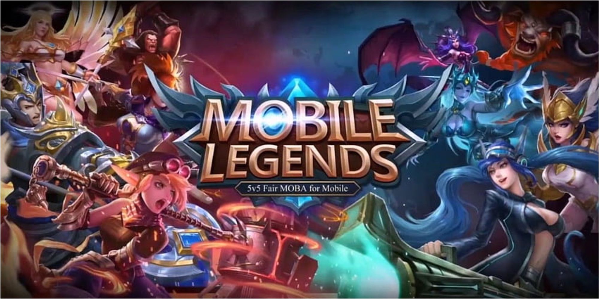 Mobile legends official poster of two factions facing each other.