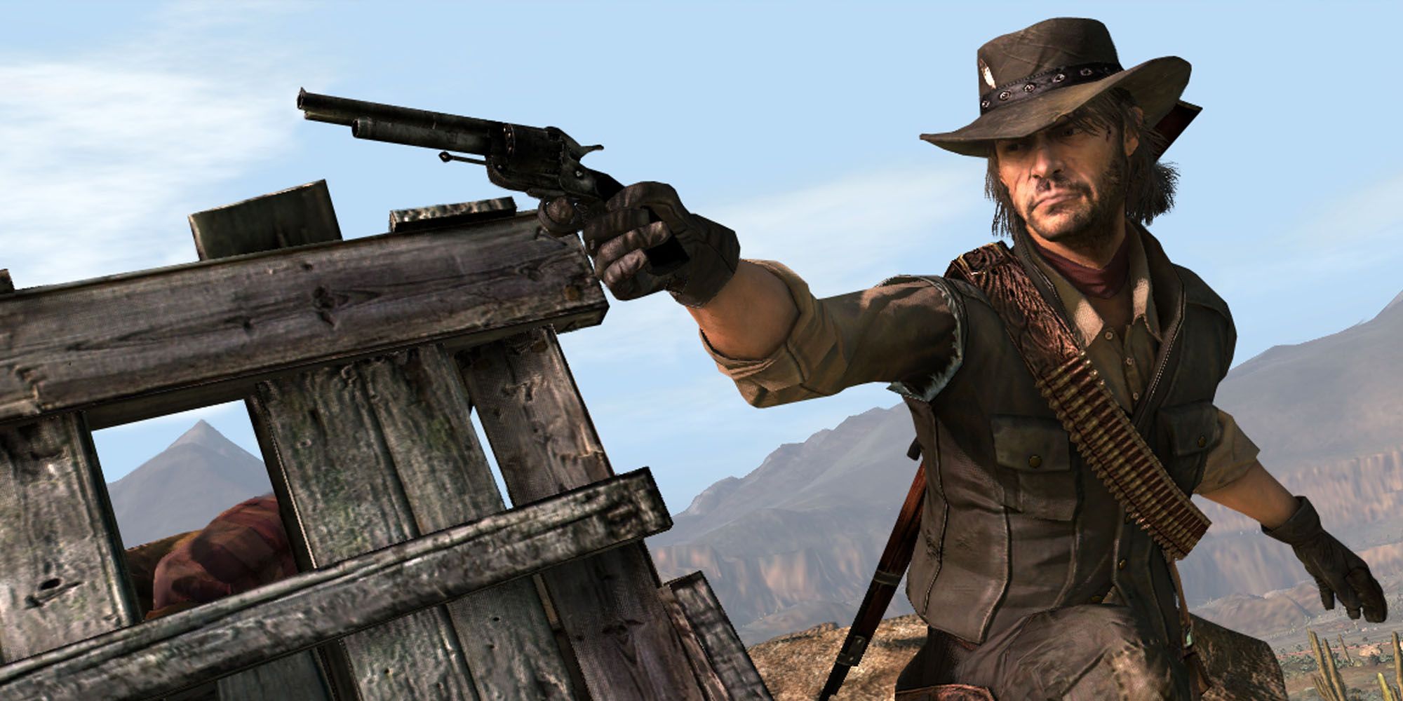 Red Dead Redemption John Marston pointing a revolver off camera