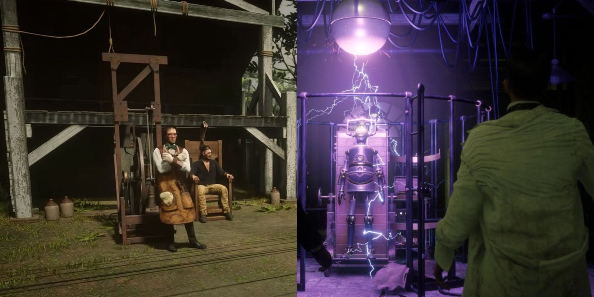 Red Dead Redemption 2 Creepy Missions Featured Split Image Electric Chair and Robot