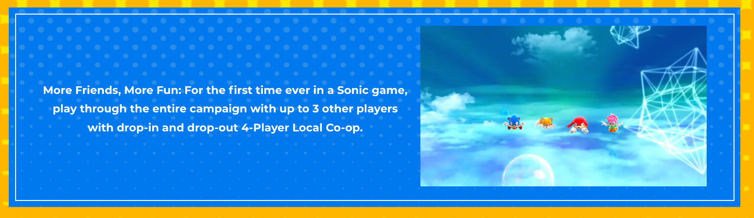 Sonic Superstars co-op mode is local only.