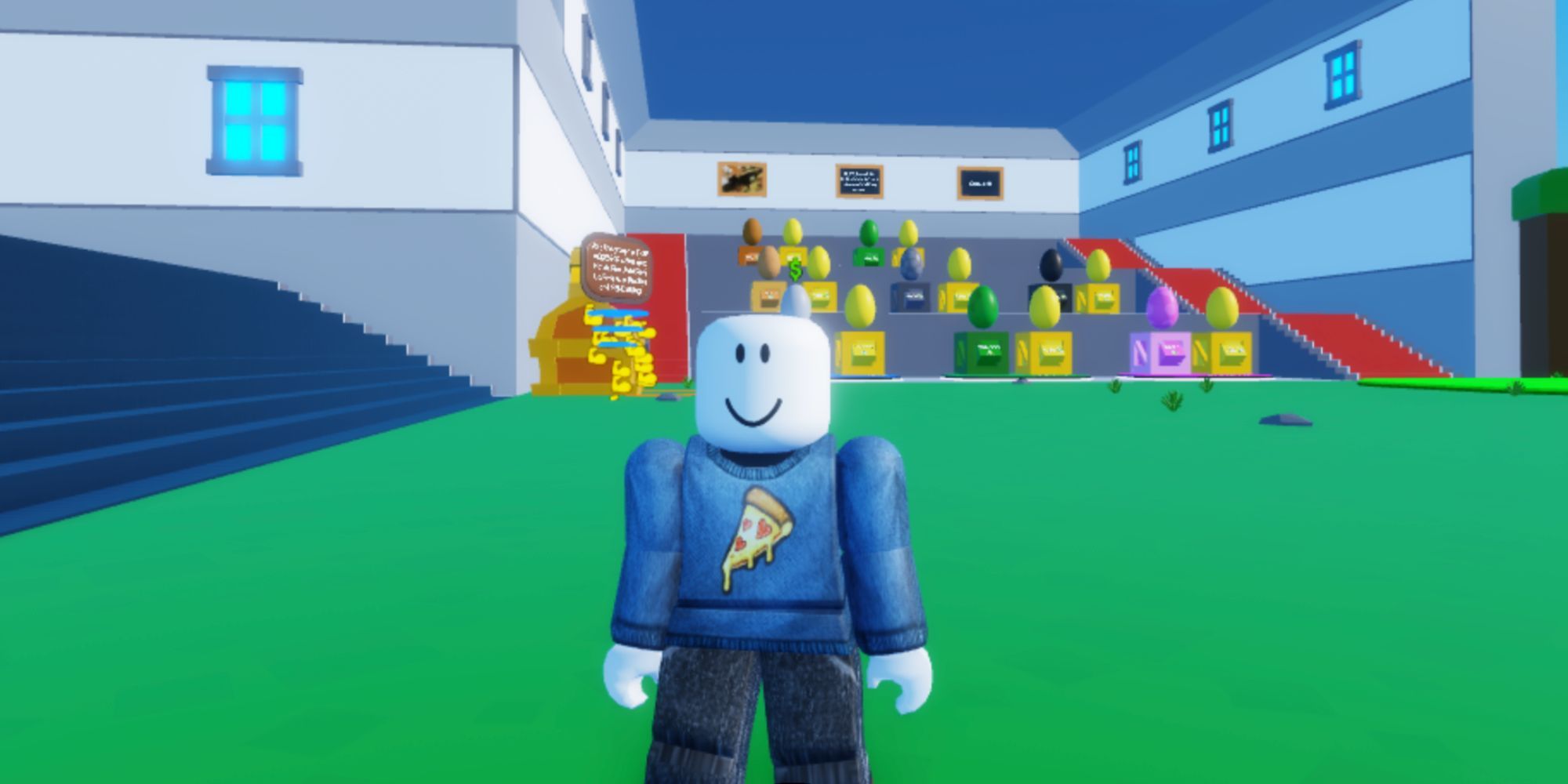 our character in Strength Grinder X stands in the main hub in Roblox