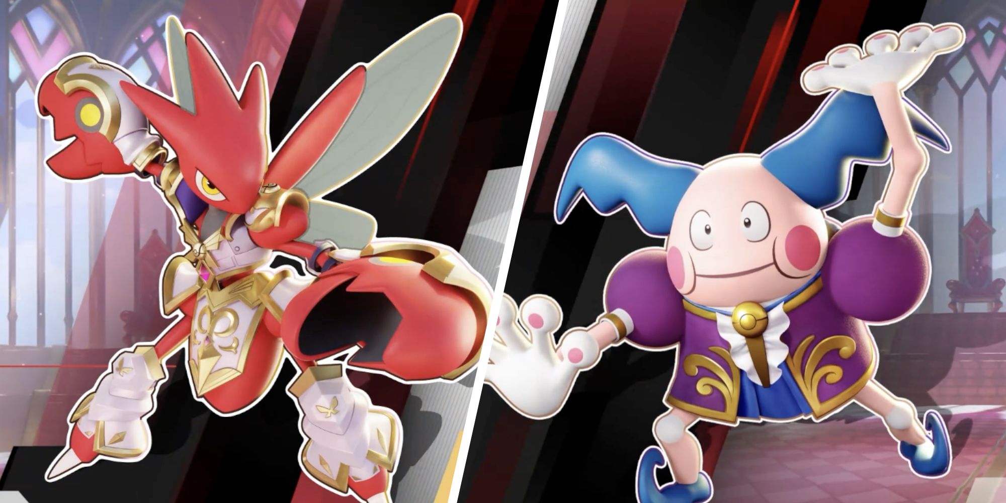 A collage showing Scizor and Mr. Mime in cool outfits.