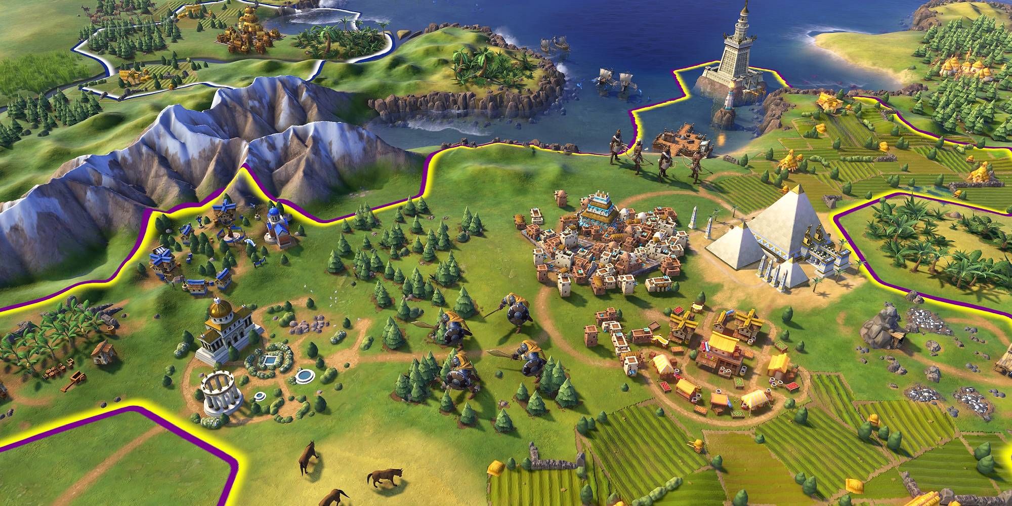 A view of greenery and small buildings in Sid Meirs Civilization 6